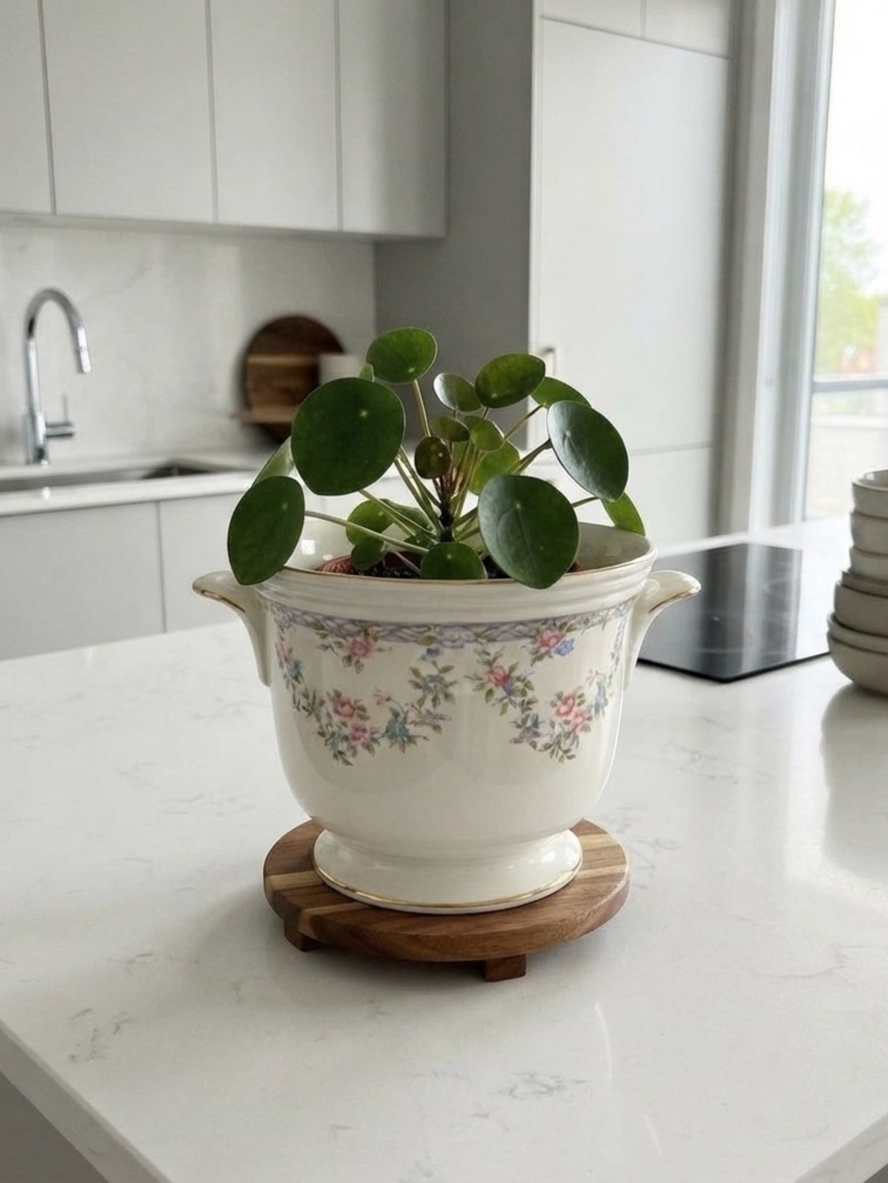 Coalport Trellis Rose pattern two-handled planter, also known as a cache pot